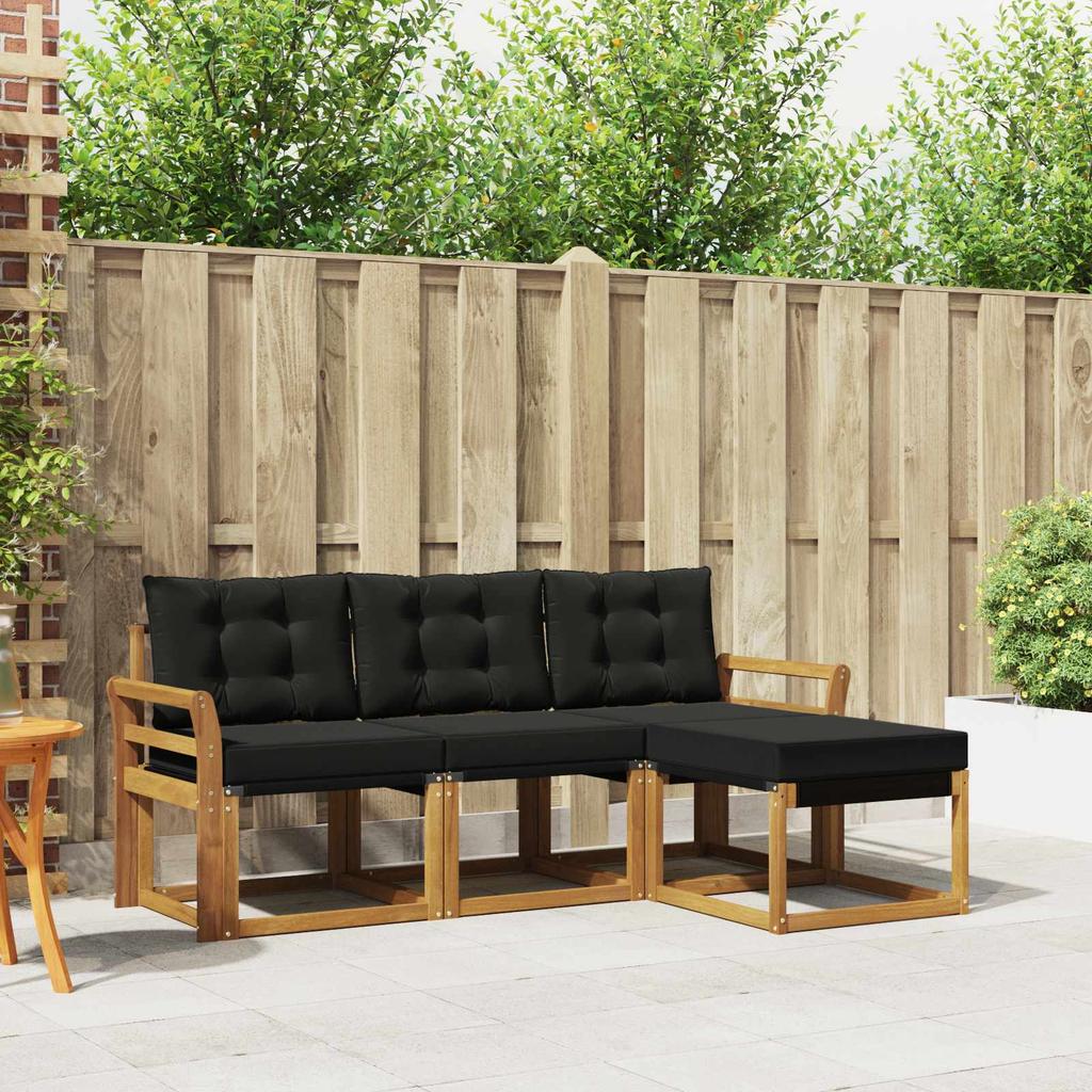 Outdoor Sofa Set with Cushions 4 pcs Natural and Black