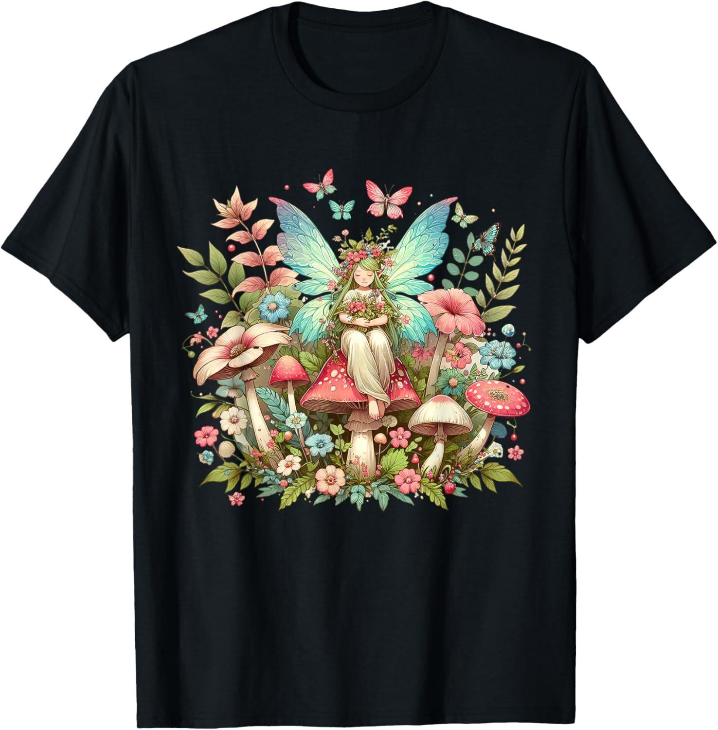 Enchanted Forest Fairy Fantasy Mystical Butterfly Floral T-Shirt Mens Womens Tees Top Tops Tee 2XL