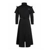 Vintage Halloween Medieval Steampunk Elves Pirate Costume Adult Men Black Long Split Jacket Gothic Armor PU Leather Coats