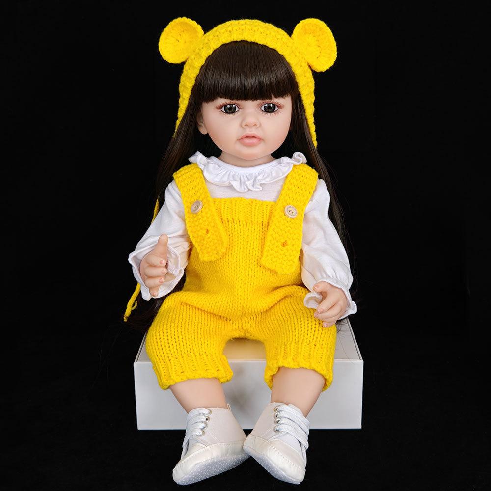 55 cm 22 zoll Lebensechte Reborn Baby Mädchen Puppe Weiche Silikon Lange Braune Haare Realistische Prinzessin Kleinkind Bebe Geburtstag Geschenk