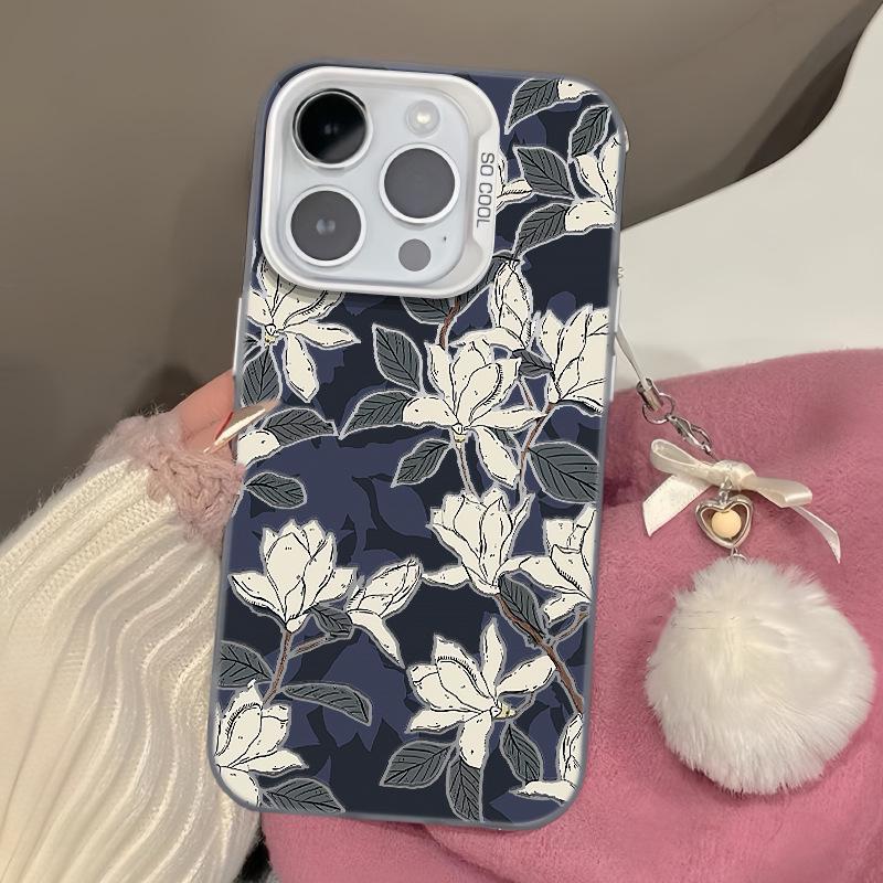Silver Magnolia Creative Phone Case for iPhone 11/12/13/14/15 Pro Max