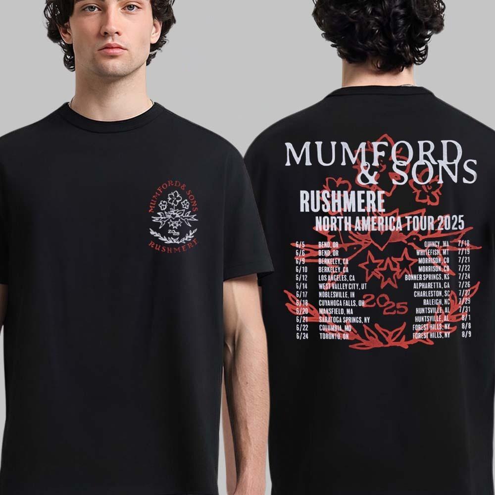 

Mumford And Sons Rushmere North America Tour 2025 Floral Two Sided T-Shirt XL