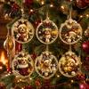 2D Acrylic Santa Ornaments 6 Pcs Christmas Pearl Art Ornaments Flat Holiday Tree Pendant Creative Effect Hanging Decoration for Home Wall