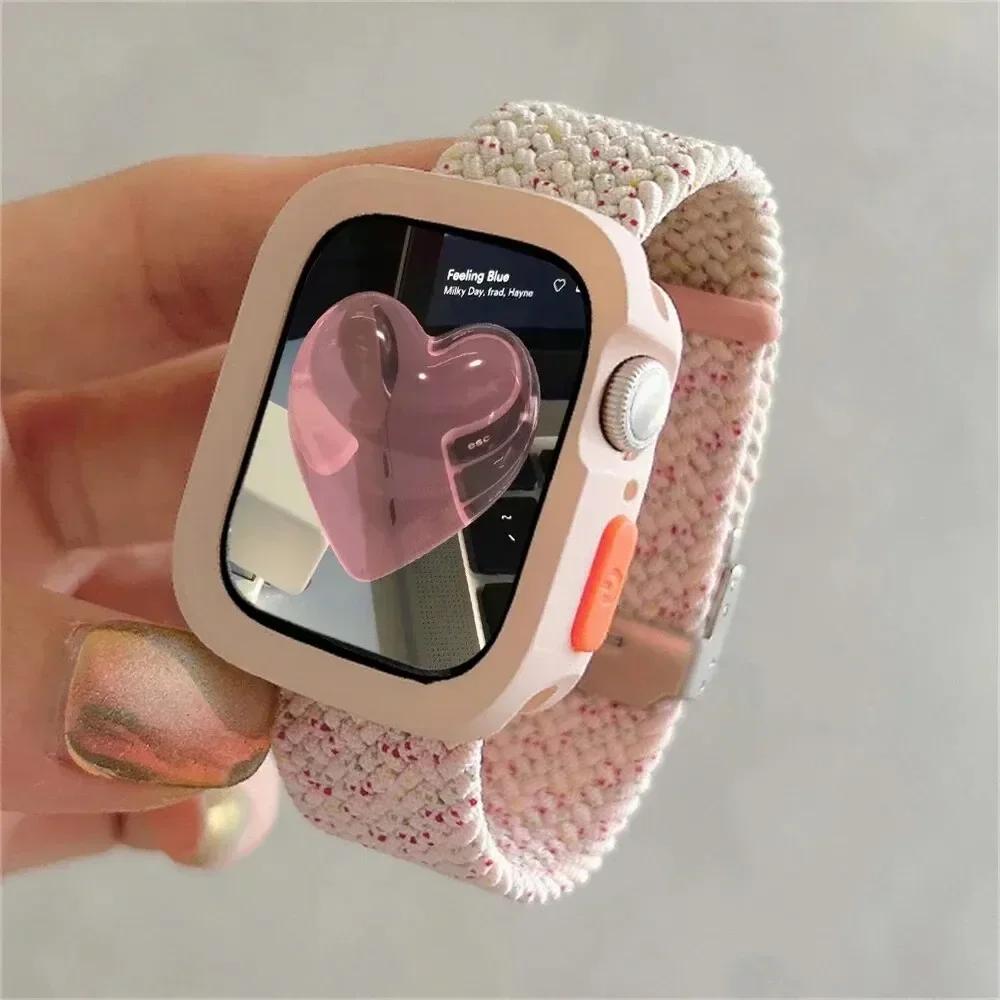 Candy Silicone Case+Strap For Apple Watch Series 9 8 7 45mm 41mm Band SE 6 5 4 44mm 40mm Nylon Correa Strap Iwatch Ultra 2 49mm