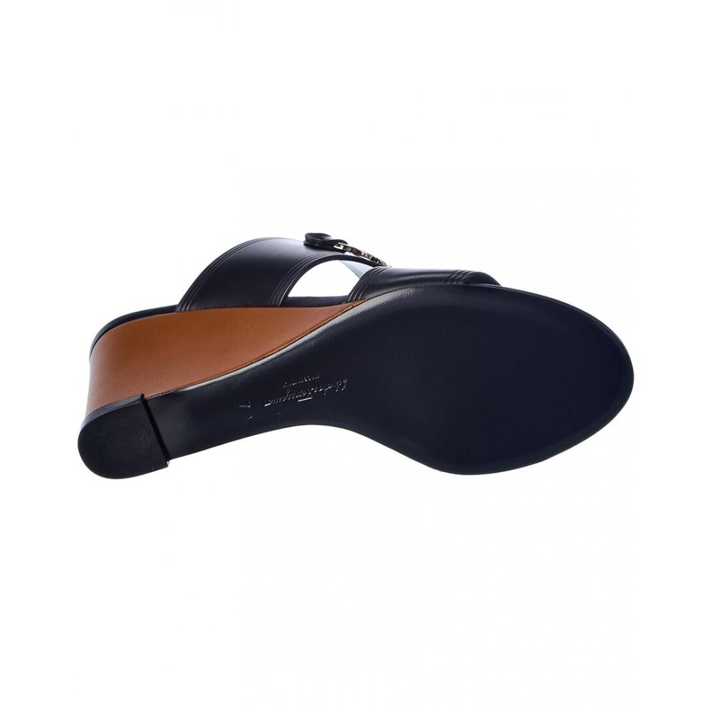 Salvatore Ferragamo Ferragamo Chaim Leather Wedge Sandal Black