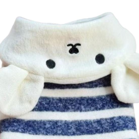 Xiaobudian Cartoon Bear Dog Hoodie, Blue Stripe Sleeveless Pet Clothes, Warm Tank Top, Cozy Winter Outfit for Small Breed Dogs