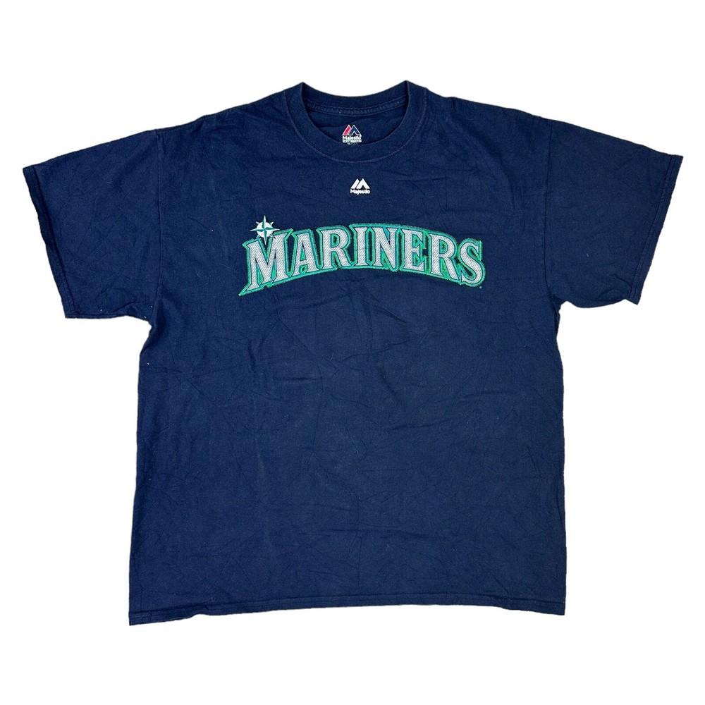 Majestic Mariners Graphic Print T-shirt Spell Out 00S USA Blue Mens