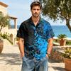 Men's Casual Short Sleeve Cotton Linen Shirt with Turn Down Collar and Artistic Print for Spring and Summer Relaxed Fit Top