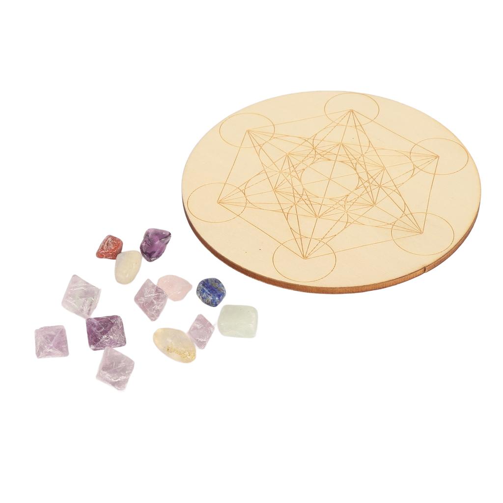 Healing Crystal Grid Board Set Colorful Crystal Grid Divination Boards with Chakras Crystal Stone for Meditation Sleep