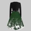 Christmas Print Sequin Patchwork Long Sleeve Dress Deer Skater Party Dresses