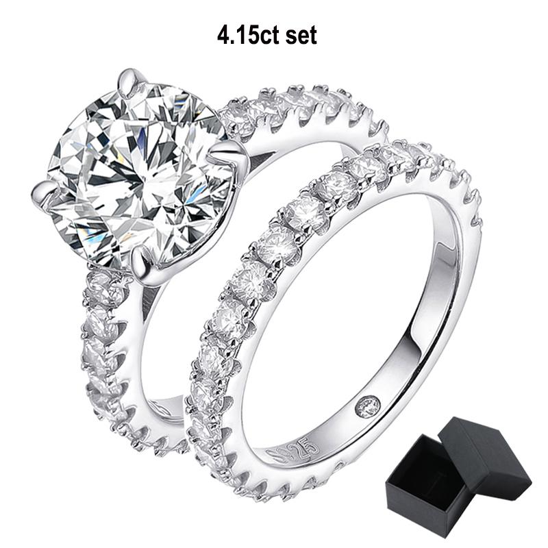 Smyoue 18k Plated 0.6-4.2CT All Moissanite Rings for Women Sparkly Luxury Wedding Diamond Band 100% 925 Silver Jewelry