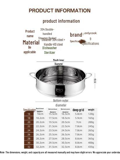 304 Stainless Steel Steamer Basket: Baby Food, Milk Pot, Rice Cooker, Bun Steam Rack