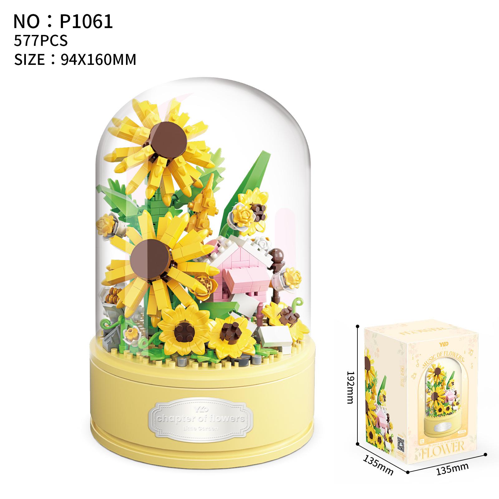 

Idea Music Box Micro Diamond Block Flower Construction Blocks Rose Sunflower Gardenia Carnation Dandelion Nanobricks Toys For Present