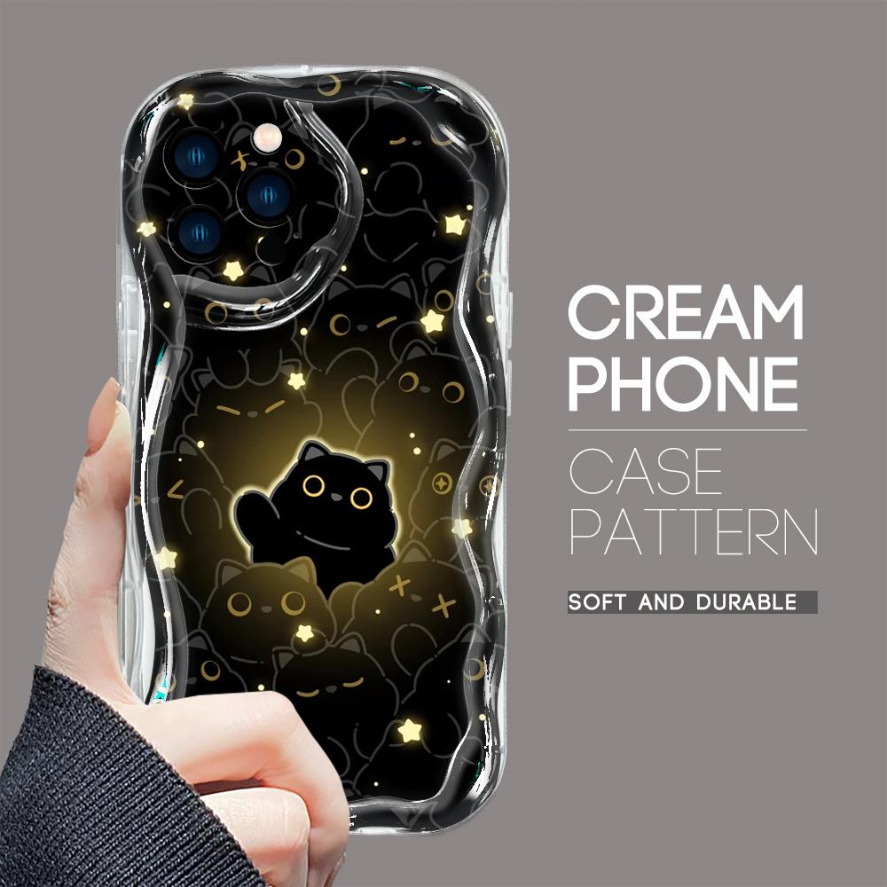 For iPhone 16 15 14 13 12 Pro Max Samsung S24 Ultra S23 S22 Plus Redmi Note 13 Pro Black Animals Cream Texture Soft Silicone Cover Phone Case