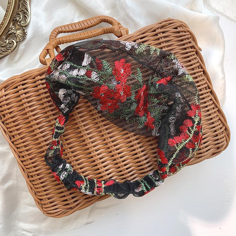 Embroidered Mesh Wide Headband With Exquisite Floral Embroidery And Soft Breathable Fabric Perfect For Bridal Events Daily Wear