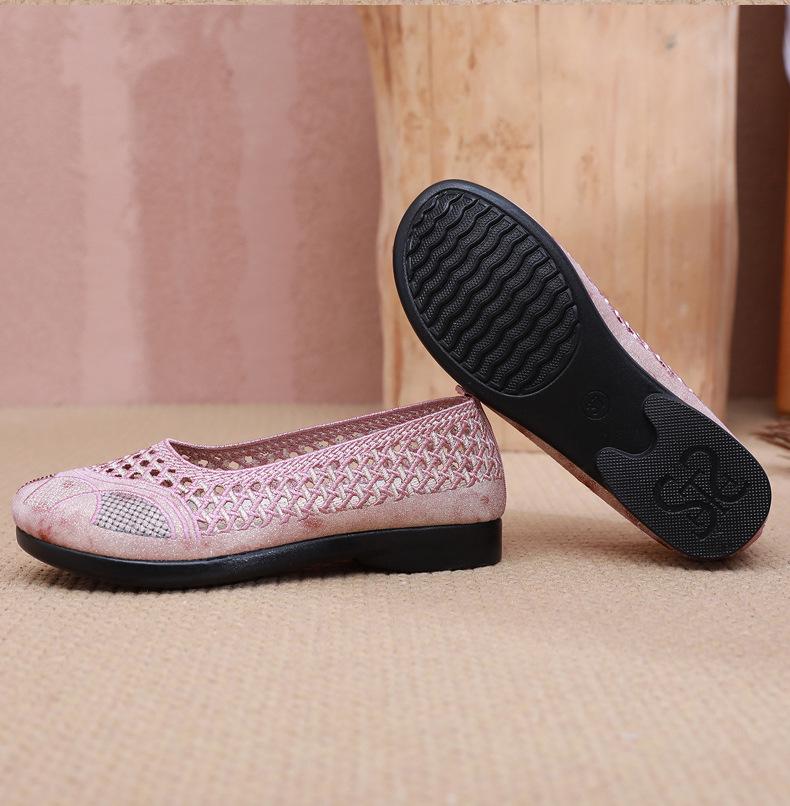 Damskie lekkie letnie buty z siateczki - Wygodne i oddychające płaskie sneakersy dla kobiet w średnim wieku i starszych w stylu Starego Pekinu