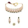 Green Pink Stones Austrian Diamonds Embellished Choker Necklace Earring & Ring Set For Women