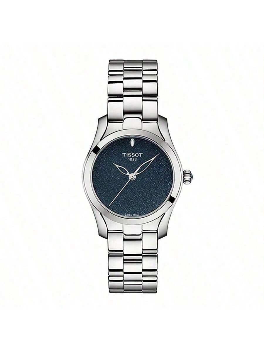 Tissot Wave Series Quartz Movement, Swiss Blue Steel Strap, Hollow Hands, Elegant & Simple Women s Quartz Watch, Swiss Watch, T112.210.11.041.00 синий