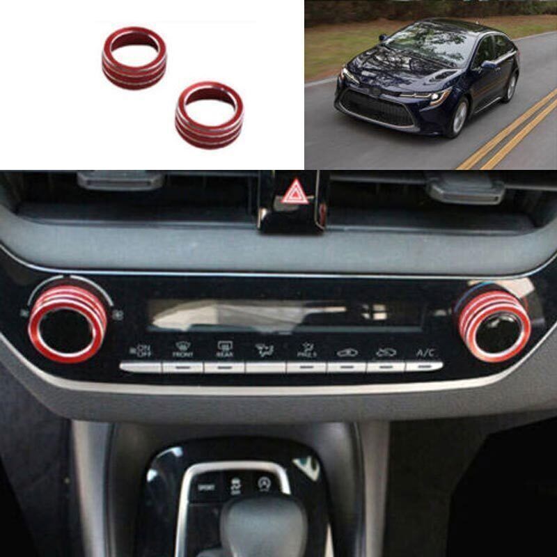 2PCS Red Aluminum For Toyota Corolla - Ring Trim Center Console AC Knob
