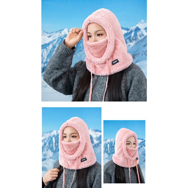 Gorro de Ciclismo à Prova de Vento de Cor Sólida Macio, Capuz Térmico de Inverno, Balaclava com Cordão, Mantenha-se Aquecido, Máscara de Esqui, Chapéu Feminino