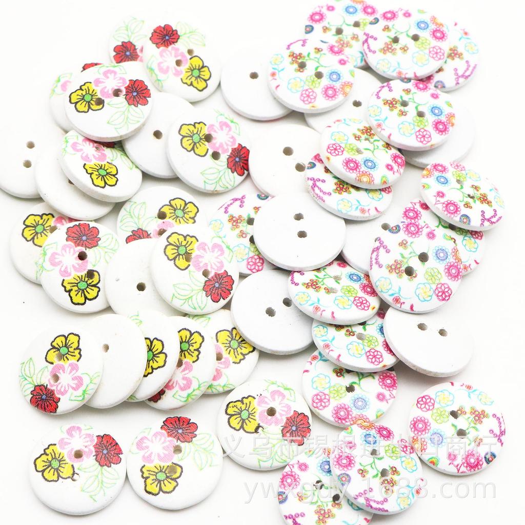 Handmade Floral Print Wooden Button for DIY Projects