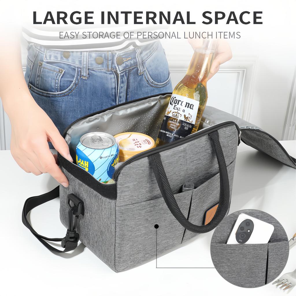 Solid Color Warm Bento Bag - Thickened Oxford Cloth Crossbody Bento Bag, Suitable for Commuting Use, Long-lasting Insulation-tan