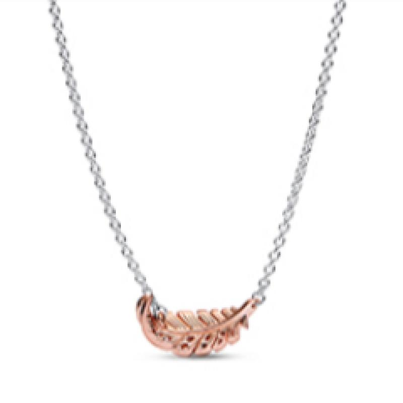 Pandora Zweifarbige schwebende geschwungene Feder Collier-Halskette 382575c01