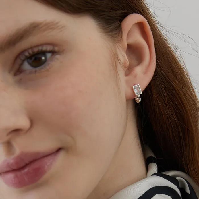 (Silver 925) Box Cubic Hoop Earrings EC1984