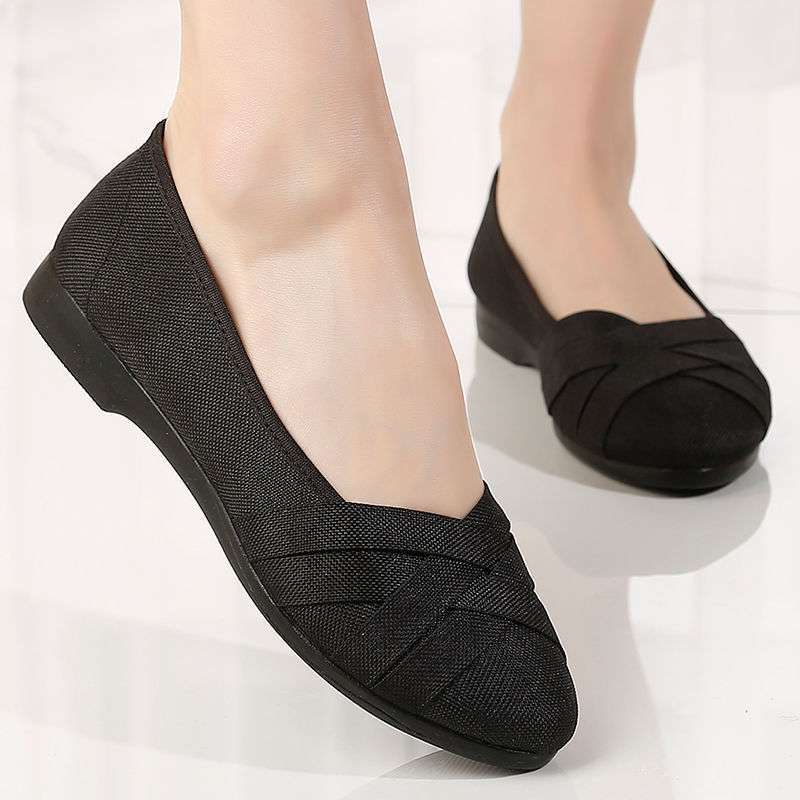 Alte Nord-Stoffschuhe Damen flachsohlige vielseitige Einzelschuhe flachmündig flachabsätzig Mutterschuhe atmungsaktiv weichsohlig extra groß Damen