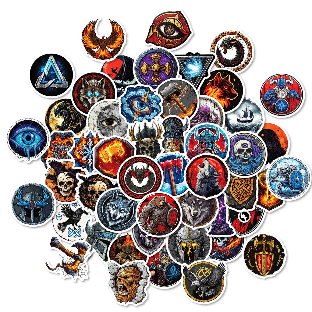 50 Viking Style Graffiti Stickers Skull Eyes Wolf Elements Skateboard Guitar Diy Decorative Stickers