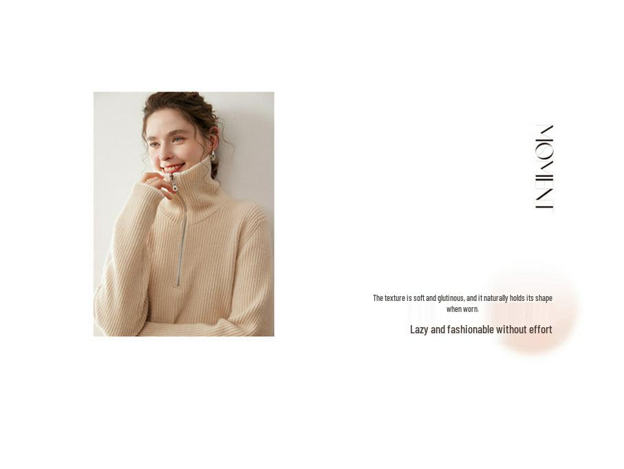 Women's Korean Style Half-Zip Cashmere Sweater - Loose, Slimming, Thickened Pullover with Turn-Down Collar for Autumn/Winter.