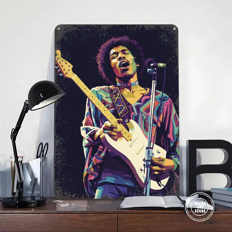 Jimi Hendrix Colorful Portrait Poster Customized Wall Art Vintage Metal Signs Retro Tin Plaque for Man Cave Decoration Room Home