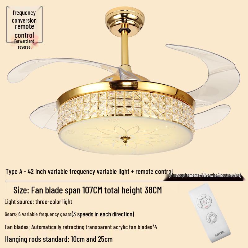 Smart Variable Frequency Ceiling Fan with Chandelier for Living Room, Bedroom, and Restaurant