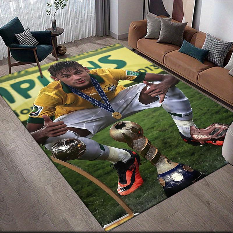 Neymar Jr Flannel Printed Carpet, Home Sofa Decoration for Living Room & Bedroom, Non‑Slip Play Flannel Floor Mat for Game Room