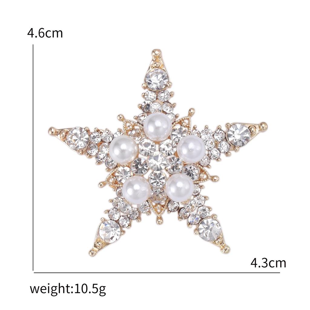Rhinestone Pentagram Pins for Women Unisex Pearl Star Brooches Event Party Backpack Decoration Clothes Accessories