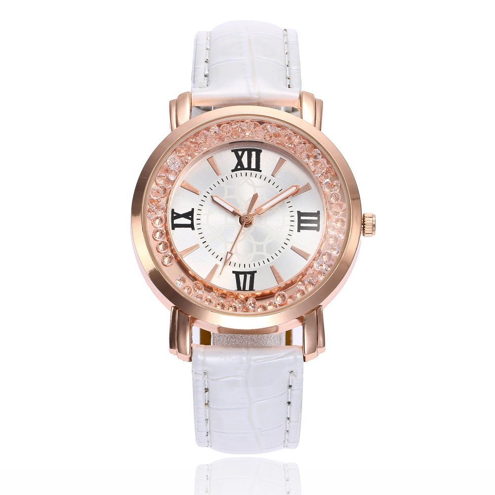Women rystal Beads Watches Quartz Wristwatches Simple Leather Watch
