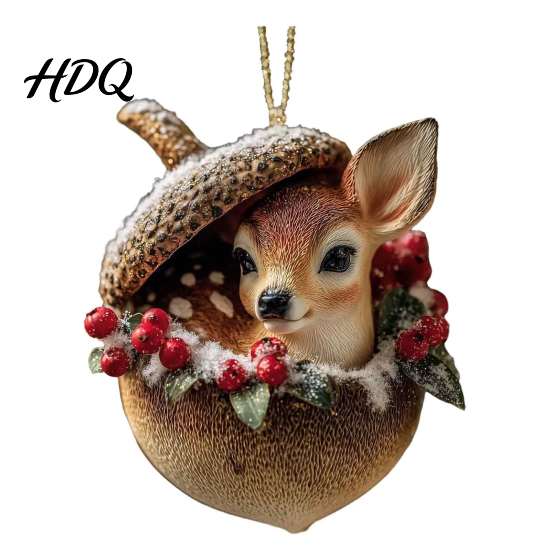 Detailed Woodland Animal Ornaments Pine Cone Christmas Ornaments 2D Flat Acrylic Forest Xmas Tree Pendant Retro Style Pendants Cute Hedgehog