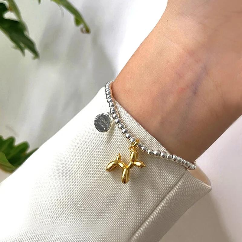 Y2K Creative Cute Balloon Dog Bracelets for Women Beads Chain Ladies Bracelet Jewelry Sweet Couples Fashion Elastic Rope Metal