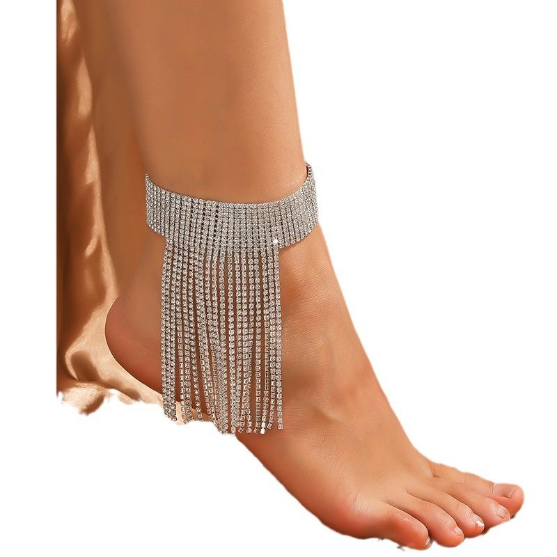 New Rhinestone Tassel Ankle Chain For Women, Fashionable And Shiny Full Diamond Ethnic Style Jewelry Gift