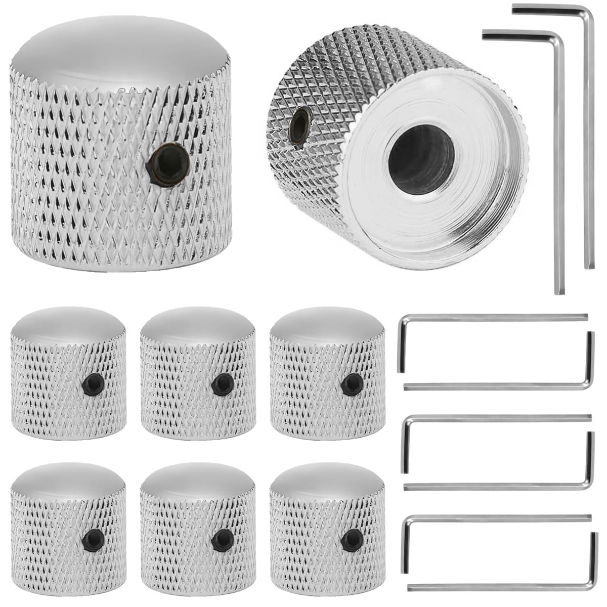

DAOKAI Metal Guitar Control Silver Volume and Tone Dome Roulette with Wrench for Electric Guitar and Bass 8 Pieces Knobs, Knobs, Potentiometers, 6.0mm