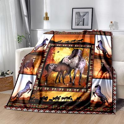 1pc Appaloosa Horse Sunset Home Decor Throw Blanket Perfect for Couch, Bed, Travel .W009