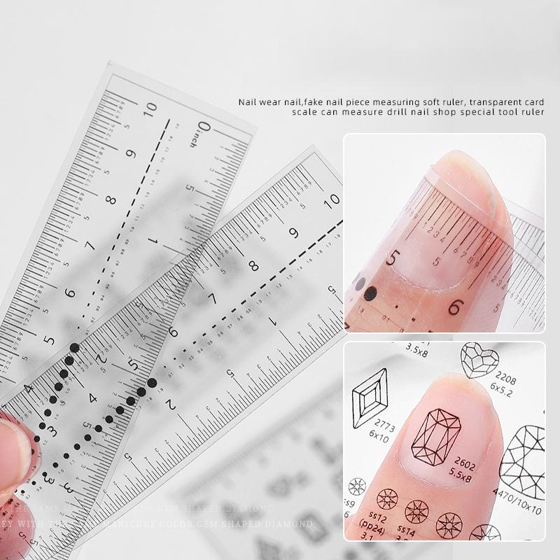 Nail Measure Easy Ultra-Thin Soft PVC Ruler Manual Fake Nails Measuring Size Transparent Map Caliper Ruler Nail Art Tool