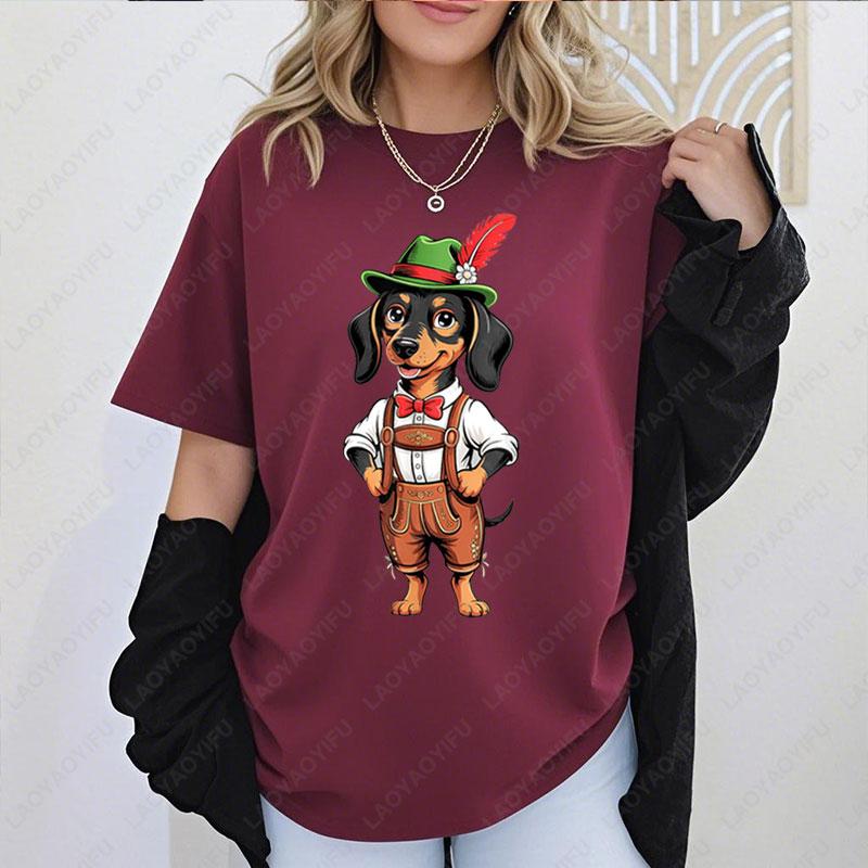 Funny Oktoberfest Cute Hat Dog German Beer Party Men Women Casual Tshirt Retro Fashion Cotton Tees New Autumn Winter Unisex Tops