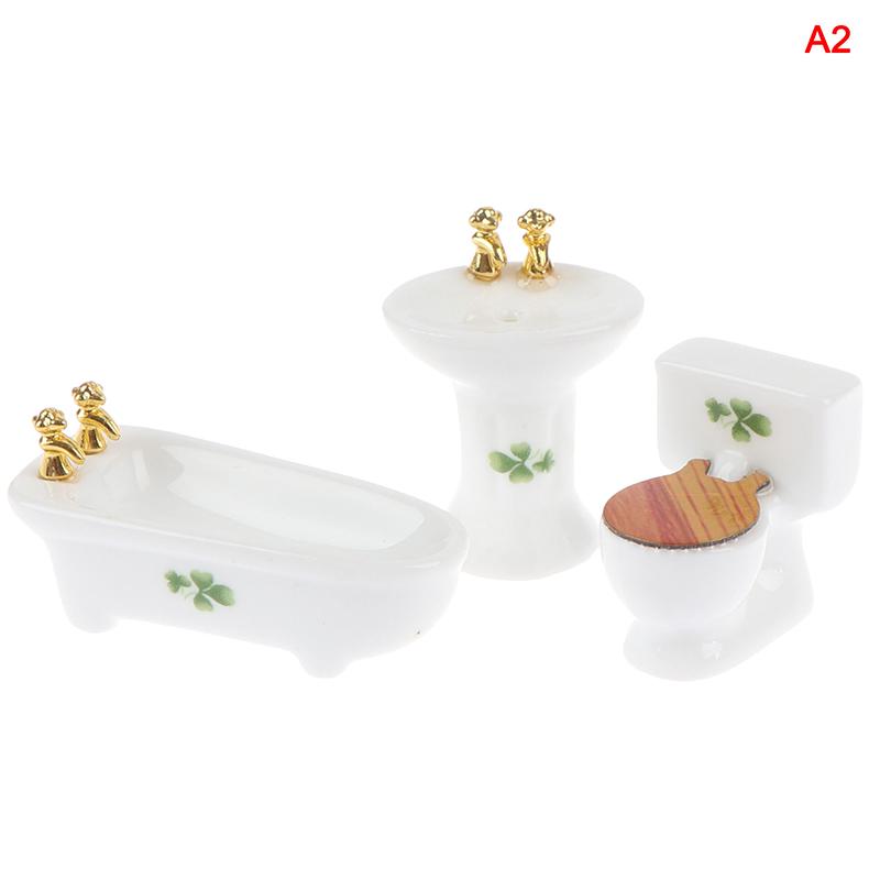 1:12 Dollhouse Miniature Furniture Scene Mini Bathroon Set Model Toy Shower Bathtub Basin Flush Toilet Pretend Play Doll Houses