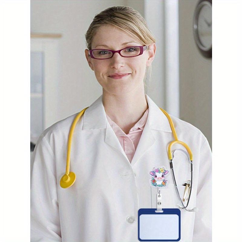 1pc Retractable Badge Reel With ID Alligator Clip, Funny Cute Bling Glitter Badge Holder For Nurse, Teacher, Student, Doctor