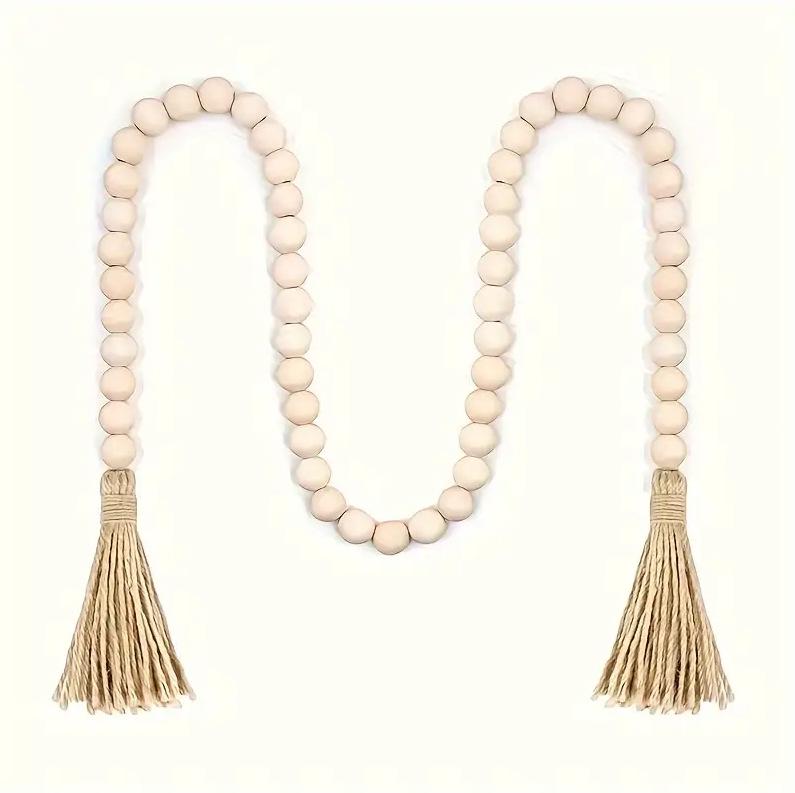 Multi-Size DIY Bohemian Wood Bead Strands with Tassels for Home Décor