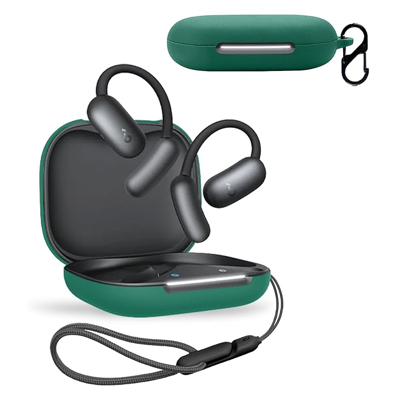 

For Anker Soundcore AeroFit 2 for case cover [NOUKAJU] wireless earphones silicon protective case (With carabiner + strap included) ) Fall prevention