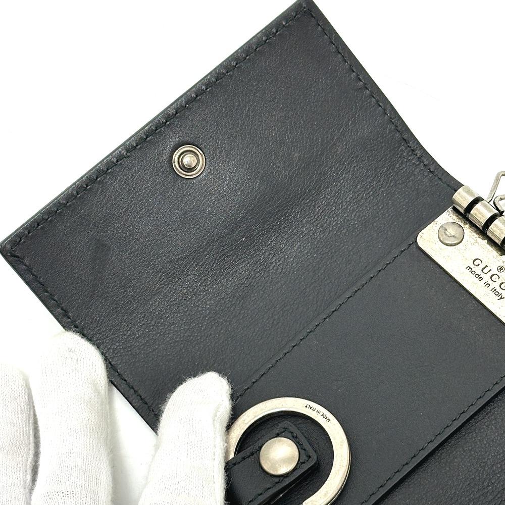 Gucci 428781 Embossed Logo Key Holder Key Ring 6 Rings Key Case Leather Black