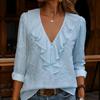 Women's Long Sleeve V-Neck Ruffle Blouse Color Elegant Top