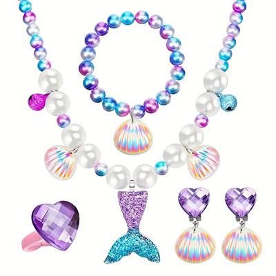 Ensemble de bijoux sirène, collier et bracelet, kit de bijoux sirène inclus, collier coquillage, bracelet, bague, boucles d'oreilles, bijoux de fête sirène, comme cadeau d'Halloween ou de Noël